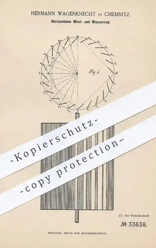 original Patent - Hermann Wagenknecht , Chemnitz , 1885 , Windrad , Wasserrad | Windkraft , Wasserkraft , Kraftmaschinen