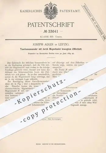original Patent - Joseph Adler , Leipzig , 1885 , Taschensonnenuhr mit bewegtem Zifferblatt | Uhr , Uhren , Sonnenuhr !!