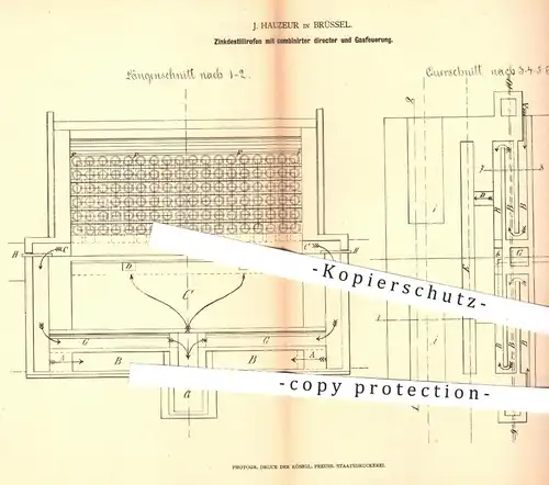 original Patent - J. Hauzeur in Brüssel , 1877 , Zinkdestillierofen mit Gasfeuerung | Ofen , Öfen , Gasofen , Zink !!!