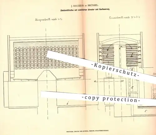original Patent - J. Hauzeur in Brüssel , 1877 , Zinkdestillierofen mit Gasfeuerung | Ofen , Öfen , Gasofen , Zink !!!