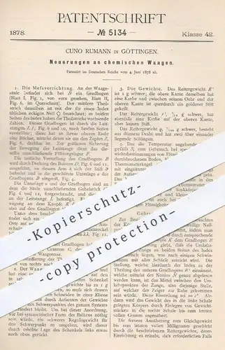 original Patent - Cuno Rumann , Göttingen , 1878 , chemische Waagen | Waage , Gewicht , Waagebalken , Thermometer !!