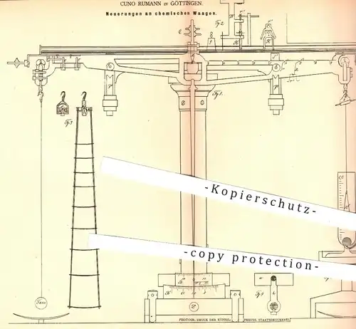 original Patent - Cuno Rumann , Göttingen , 1878 , chemische Waagen | Waage , Gewicht , Waagebalken , Thermometer !!
