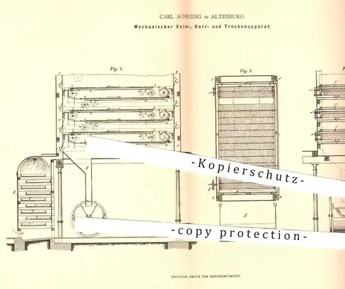 original Patent - Carl Scheidig , Altenburg , 1879 , Apparat zum Trocknen , Keimen und Darren von Getreide | Malz , Bier