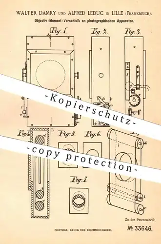 original Patent - Walter Damry / Alfred Leduc , Lille Frankreich 1885 , Objektiv - Moment - Verschluss Kamera | Fotograf
