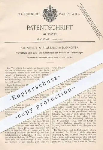 original Patent - Steinfeldt & Blasberg , Hannover , 1894 , Schalten der Federn an Federwaagen | Waage , Waagen !!!
