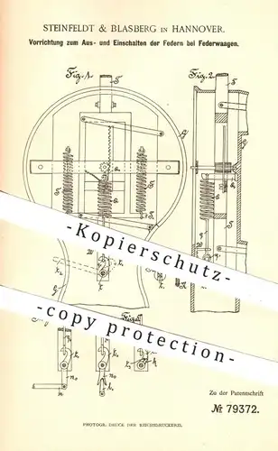 original Patent - Steinfeldt & Blasberg , Hannover , 1894 , Schalten der Federn an Federwaagen | Waage , Waagen !!!