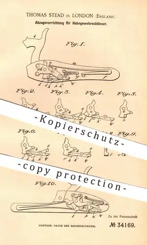original Patent - Thomas Stead , London , England , 1885 , Abzug für Hahngewehrschlösser | Gewehr , Gewehre , Waffen !!!