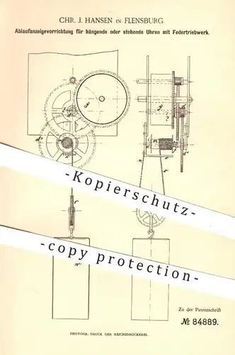 original Patent - Chr. J. Hansen , Flensburg , 1895 , Uhren mit Federtriebwerk | Uhr , Uhrwerk , Uhrmacher !!!