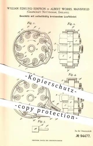 original Patent - William Edmund Simpson , Albert Works , Mansfield , Nottingham England , 1897 , Geschütz | Waffen !!!