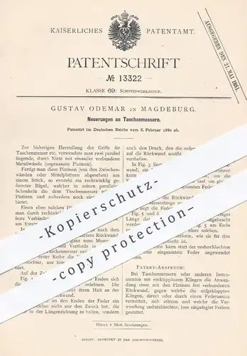 original Patent - Gustav Odemar , Magdeburg , 1880 , Taschenmesser | Messer , Werkzeuge , Schneidzeug !!!