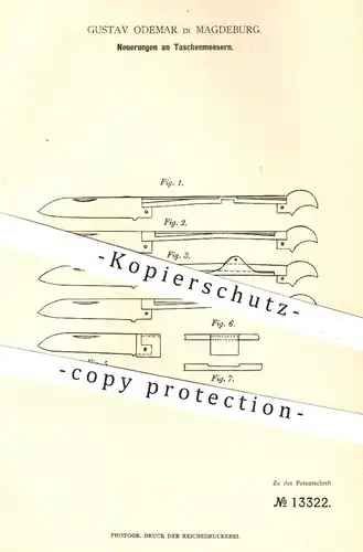 original Patent - Gustav Odemar , Magdeburg , 1880 , Taschenmesser | Messer , Werkzeuge , Schneidzeug !!!