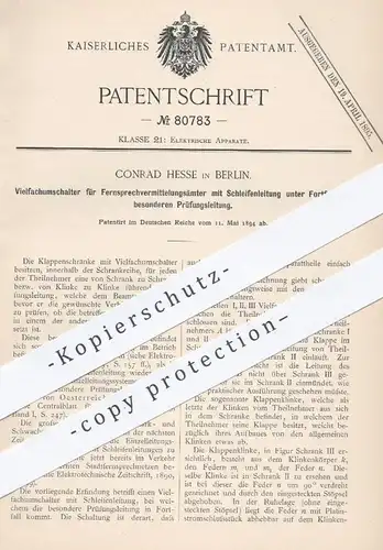 original Patent - Conrad Hesse , Berlin , 1894 , Vielfachumschalter für Fernsprecher | Telefon , Elektrik , Oesterreich
