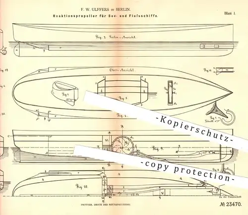 original Patent - F. W. Ulffers in Berlin , 1882 , Propeller für See- u. Flussschiffe | Schiff , Schiffe , Schiffbau !!!