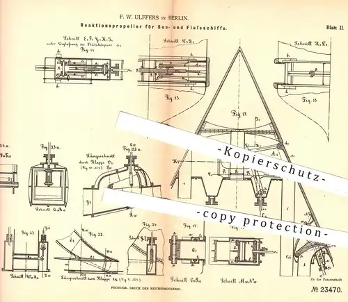 original Patent - F. W. Ulffers in Berlin , 1882 , Propeller für See- u. Flussschiffe | Schiff , Schiffe , Schiffbau !!!