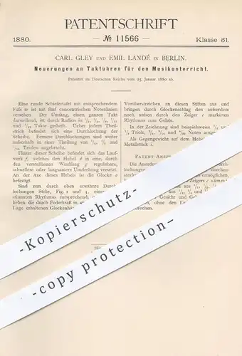 original Patent - Carl Gley , Emil Landé , Berlin , 1880 , Taktuhr für Musikintrumente | Takt , Uhr , Musik , Schiefer