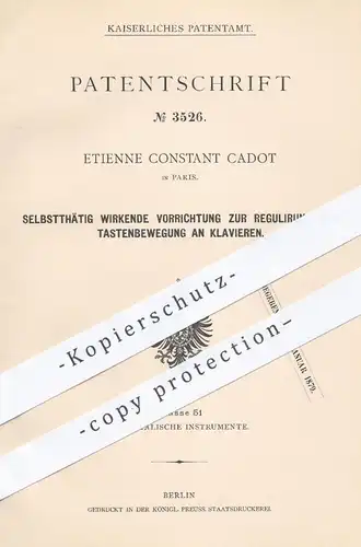 original Patent - Etienne Constant Cadot , Paris Frankreich  1878 , Tastenbewegung am Klavier | Klaviere , Piano , Musik