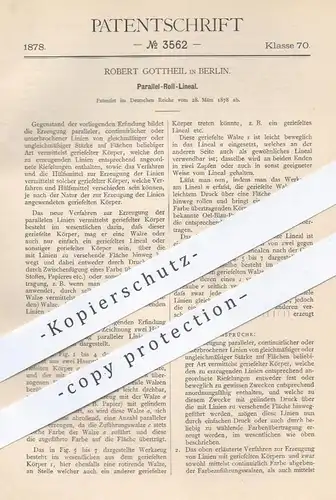 original Patent - Robert Gottheil , Berlin , 1878 , Lineal für parallele Linien | Zeichnen , Schreiben , Geometrie !!!
