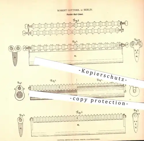 original Patent - Robert Gottheil , Berlin , 1878 , Lineal für parallele Linien | Zeichnen , Schreiben , Geometrie !!!