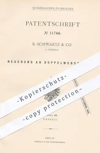 original Patent - R. Schwartz & Co. , Krefeld , 1880 , Doppelwebstuhl | Webstuhl , Webstühle , Weben , Weber , Weberei