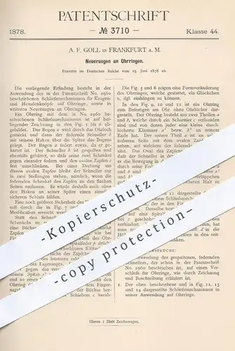 original Patent - A. F. Goll in Frankfurt am Main , 1878 , Ohrring , Ohrringe | Schmuck , Goldschmied , Gold !!!
