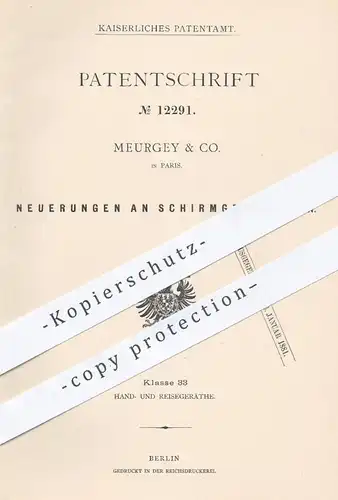 original Patent - Meurgey & Co. in Paris , Frankreich , 1880 , Schirmgestell | Schirm , Regenschirm , Sonnenschirm !!!