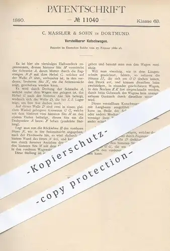 original Patent - C. Massler & Sohn in Dortmund , 1880 , Kutschwagen | Kutsche , Kutschen , Pferdekutsche , Wagen !!!