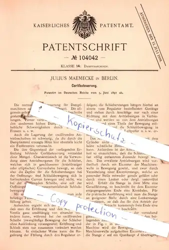 original Patent - Julius Maemecke in Berlin , 1897 , Corlissteuerung !!!