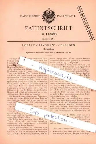 original Patent - Robert Grimshaw in Dresden , 1899 , Kernbüchse !!!