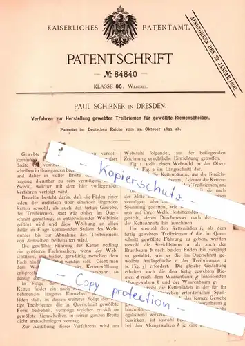 original Patent - Paul Schirner in Dresden , 1893 , Weberei !!!