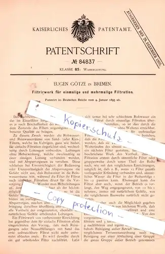 original Patent -  Eugen Götze in Bremen , 1895 , Filtrirwerk für einmalige und mehrmalige Filtration !!!