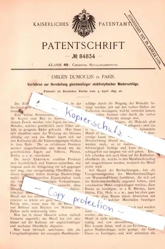 original Patent - Emilien Dumoulin in Paris , 1895 , Verfahren zur Herstellung elektrolytischer Niederschläge !!!
