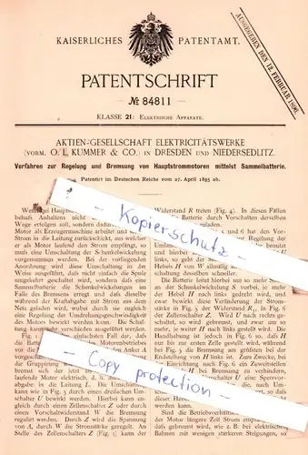 original Patent - Aktien-Gesellschaft Elektricitätswerke in und Niedersedlitz , 1895 , Elektrische Apparate !!!