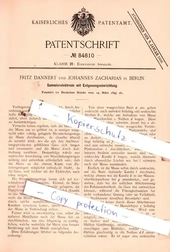 original Patent - Fritz Dannert und Johannes Zacharias in Berlin , 1895 , Elektrische Apparate !!!