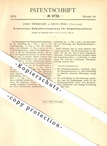original Patent - Josef Ewerhard in Gevelsberg , Westfalen , 1879 , Steuerung für Dampfmaschine !!!
