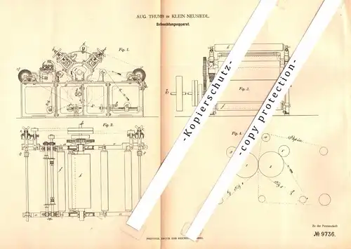original Patent - August Thumb in Klein-Neusiedl , 1879 , Befeuchter für Papierfabrik , Papier , Wien !!!