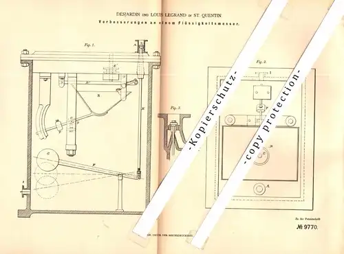 original Patent - Desjardin und Louis Legrand in Saint Quentin , 1879 , Flüssigkeitsmesser !!!
