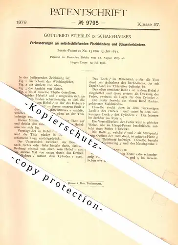 original Patent - Gottfried Stierlin in Schaffhausen , 1879 , Fisch- und Scharnierbänder , Fensterbau , Türenbau !!!