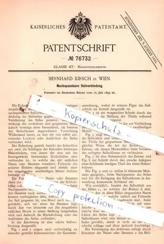 original Patent - Bernhard Kirsch in Wien , 1893 , Nachspannbare Seilverbindung !!!