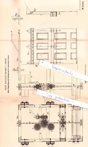 original Patent - E Traugott Baumert in Berlin , 1884 , Ketten-Hängerüstung mit Selbstsperrung !!!