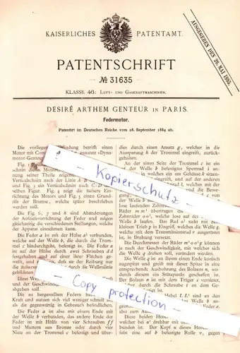 original Patent - Desirè Arthem Genteur in Paris , Federmotor !!!