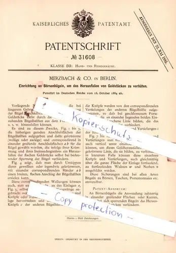 original Patent - Merzbach & Co. in Berlin , 1884 , Hand- und Reisegeräthe !!!