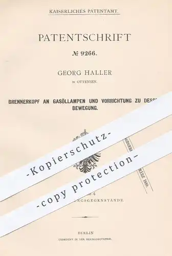 original Patent - Georg Haller , Hamburg Ottensen , 1879 , Brennerkopf an Gasöllampen | Brenner , Gasbrenner , Öl Lampen
