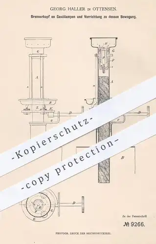 original Patent - Georg Haller , Hamburg Ottensen , 1879 , Brennerkopf an Gasöllampen | Brenner , Gasbrenner , Öl Lampen