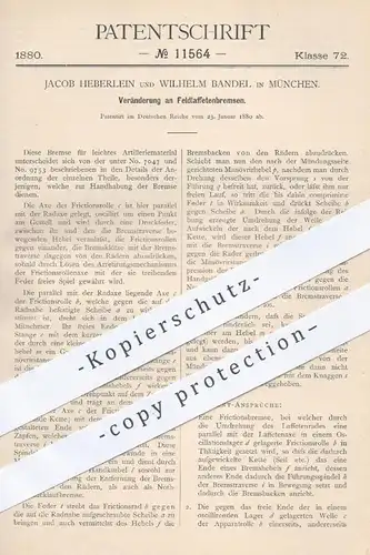 original Patent - Jacob Heberlein , Wilh. Bandel , München , 1880 , Feldlafettenbremsen | Bremse für Artillerie - Waffen