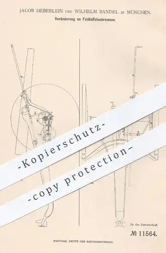 original Patent - Jacob Heberlein , Wilh. Bandel , München , 1880 , Feldlafettenbremsen | Bremse für Artillerie - Waffen