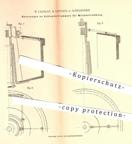 original Patent - W. Lefeldt & Lentsch , Schöningen / Braunschweig , 1879 , Schleudertrommel für Milchentrahmung | Milch