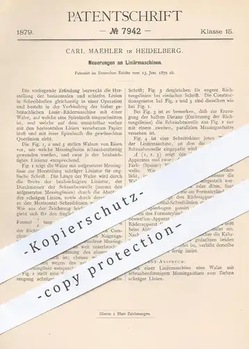 original Patent - Carl Maehler in Heidelberg , 1879 , Liniermaschine | Liniermaschinen , Walzen , Druck , Druckerei !!!