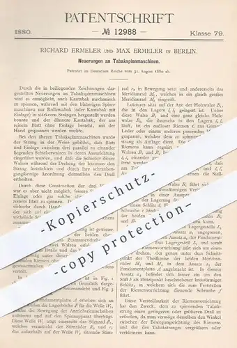 original Patent - Richard u. Max Ermeler , Berlin , 1880 , Tabakspinnmaschinen | Tabak , Kautabak , Rauchen , Zigarren