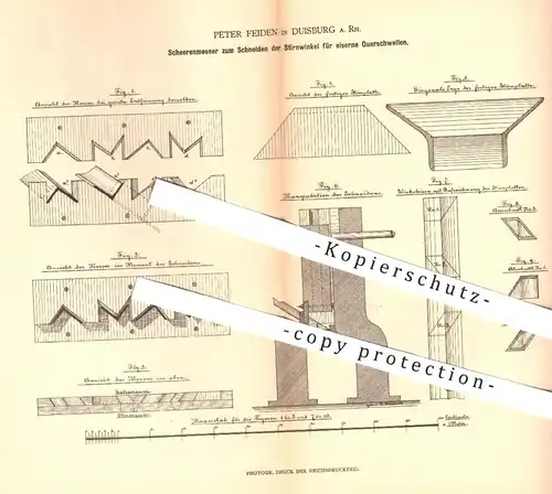 original Patent - Peter Feiden , Duisburg , 1879 , Patent: Scherenmesser zum Schneiden an eisernen Querschwellen !!!