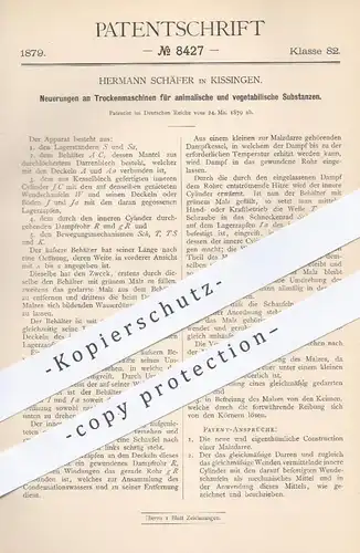 original Patent - H. Schäfer , Kissingen  , 1879 , Trockenmaschine für tierische u. pflanzliche Substanzen | Trocknen !!